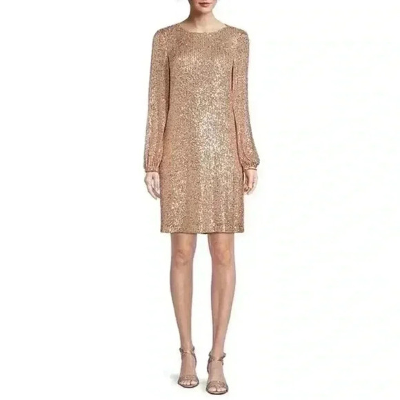 NWT Preston & York Rosa Sequin Shift Dress "Time to Sleigh" in Gold size 8 - Picture 1 of 12
